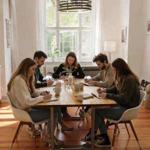 Schreibgruppe am Tisch
